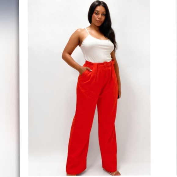 Missguided Pants - Burnt Orange highwaisted belted cigarette pants